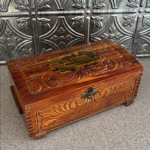 Vintage Cedar Chest Style Jewelry Box c. 1940s